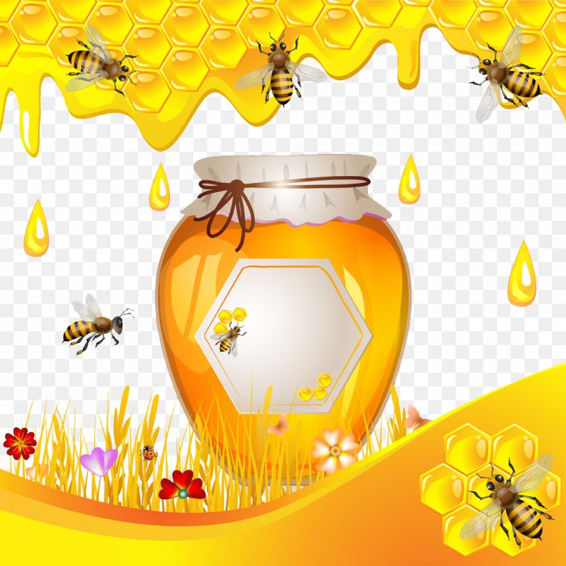 Honey Bee Honey Bee Honeycomb, PNG, 1000x1000px, Bee, Beehive, Flower, Hive Frame, Honey Download Free