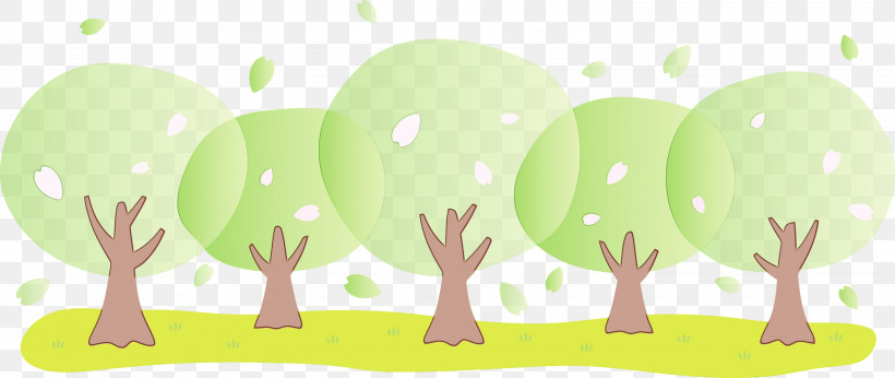 Green Grass Cartoon Tree Leaf, PNG, 3000x1266px, Abstract Spring Trees, Abstract Spring, Branch, Cartoon, Forest Download Free