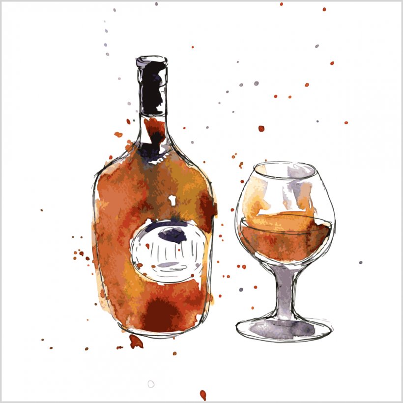 Cognac Champagne Wine Drawing Watercolor Painting, PNG, 1200x1200px, Cognac, Barware, Bottle, Champagne, Dessert Wine Download Free