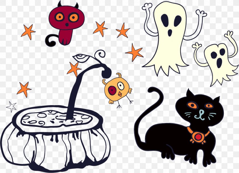 Halloween Euclidean Vector Illustration, PNG, 914x663px, Halloween, Artwork, Carnivoran, Cat, Cat Like Mammal Download Free