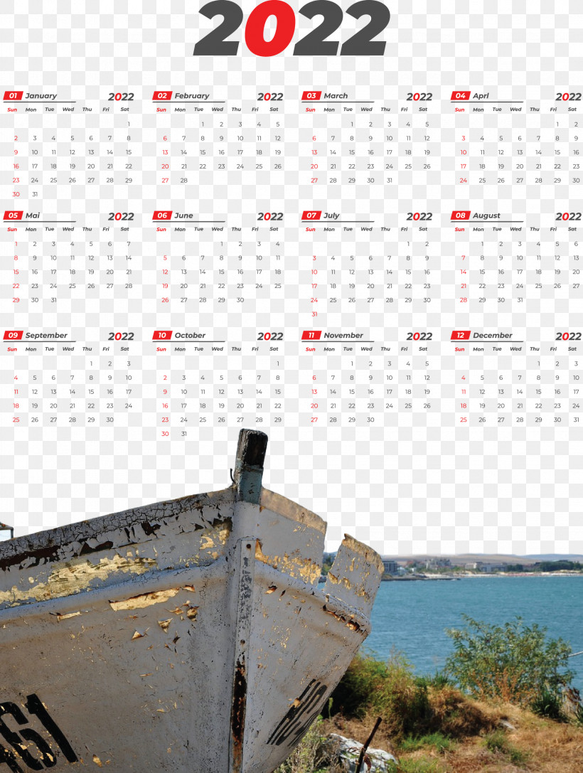 Printable Yearly Calendar 2022 2022 Calendar Template, PNG, 2262x3000px, Ship, Boat, Port, Sailboat, Sea Download Free