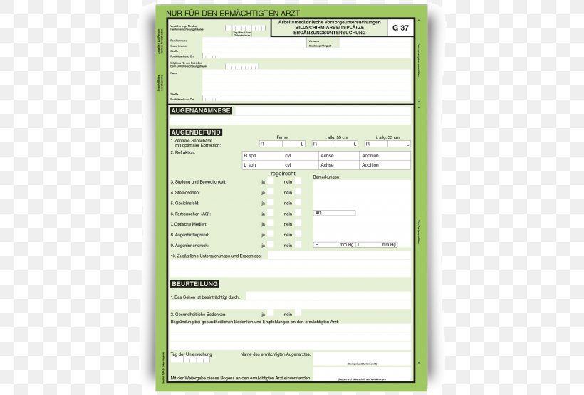 Arbeitsmedizinische Vorsorgeuntersuchungen G 37 Occupational Medicine Form Berufsgenossenschaft, PNG, 600x555px, G 37, Area, Berufsgenossenschaft, Brand, Computer Desk Download Free