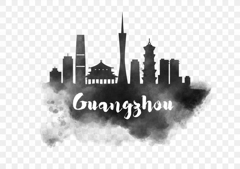 Guangzhou Skyline Watercolor Painting Silhouette, PNG, 4000x2828px, Guangzhou, Art, Black And White, Brand, City Download Free