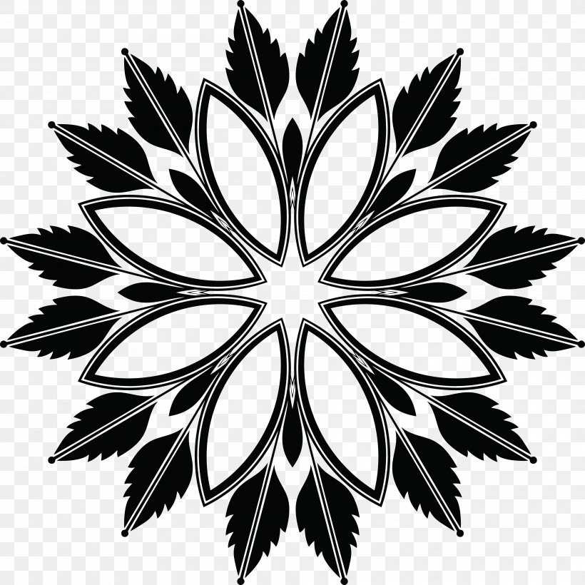 Black And White Floral Design Clip Art, PNG, 4000x4000px, Black And
