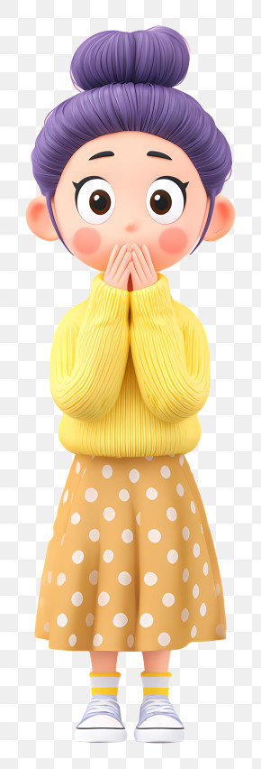 Surprised 3D Girl Character PNG