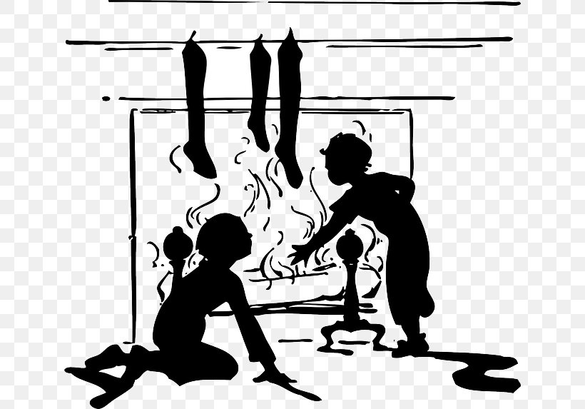 Fireplace Christmas Stockings Clip Art, PNG, 640x573px, Fireplace, Arm, Art, Black And White, Cartoon Download Free