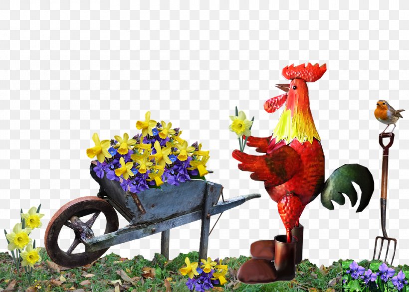 Rooster Flower Wheelbarrow Image Garden, PNG, 960x687px, Rooster, Bird, Blume, Cart, Chicken Download Free
