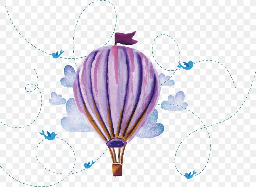 Watercolor Hand Painted Hot-air Balloon, PNG, 4237x3088px, Flight, Balloon, Flat Design, Gratis, Hot Air Balloon Download Free