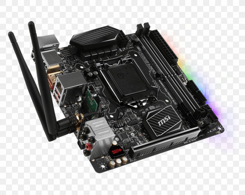 Intel MSI Z270I GAMING PRO CARBON AC LGA 1151 Mini-ITX, PNG, 1024x819px, Intel, Asus Rog Strix Z270i Gaming, Computer Component, Computer Cooling, Computer Hardware Download Free