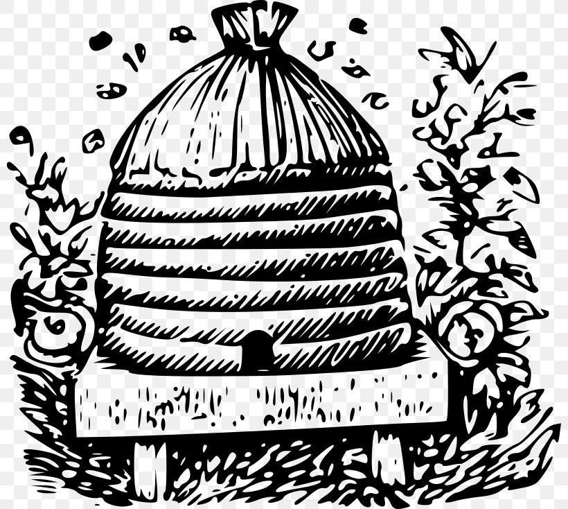 Beehive Drawing Honey Bee Clip Art, PNG, 800x734px, Bee, Beehive, Beekeeping, Black And White, Brand Download Free