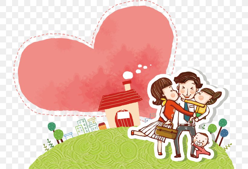 Family Cartoon Child Illustration, PNG, 731x558px, Watercolor, Cartoon, Flower, Frame, Heart Download Free