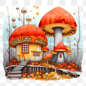 Mushroom House - Fantasy Mushroom House In Enchanted Forest PNG