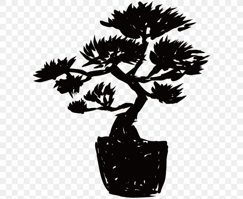 Bonsai Flowerpot Pine Silhouette Turtle, PNG, 1011x828px, Bonsai, Black And White, Branch, Combination, Crane Download Free