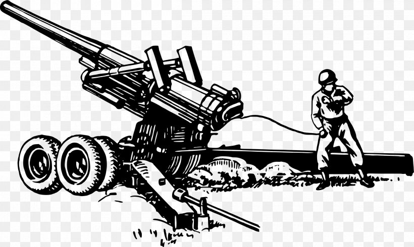 Howitzer Field Artillery Clip Art, PNG, 2400x1436px, Howitzer, Artillery, Auto Part, Black And White, Cannon Download Free