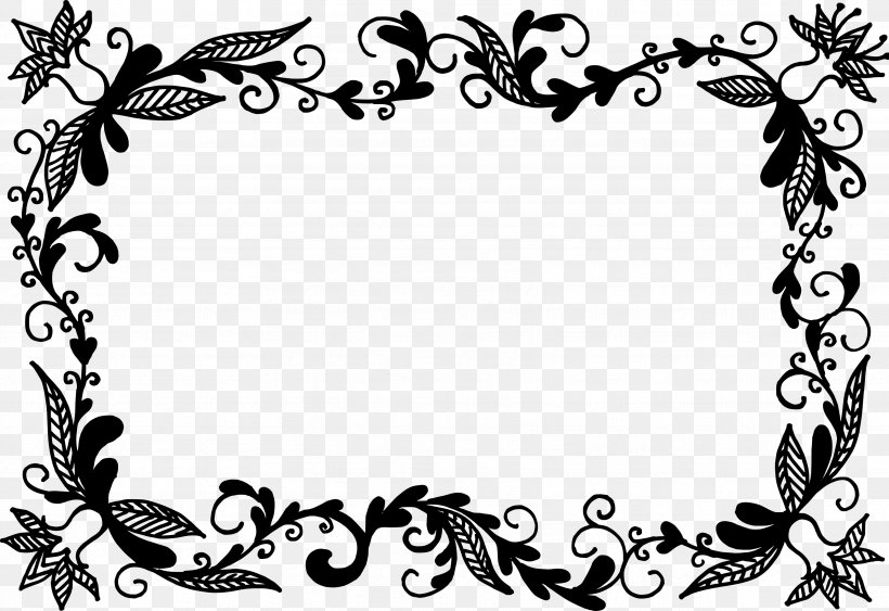 Picture Frames Flower, PNG, 3432x2357px, Picture Frames, Black, Black And White, Branch, Butterfly Download Free