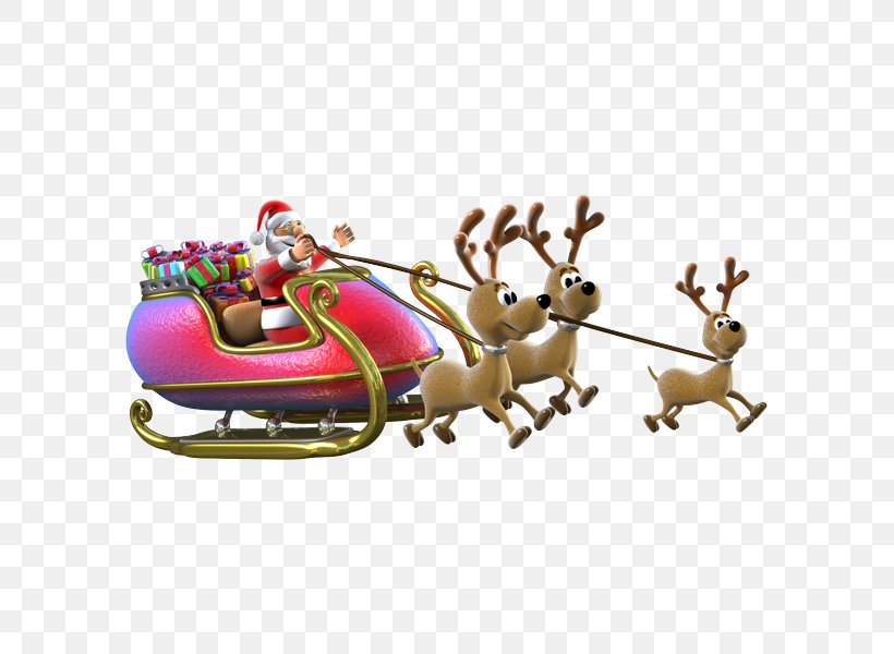 Reindeer Santa Claus Sled Gift Christmas, PNG, 600x600px, Reindeer, Antler, Christmas, Christmas Eve, Christmas Ornament Download Free