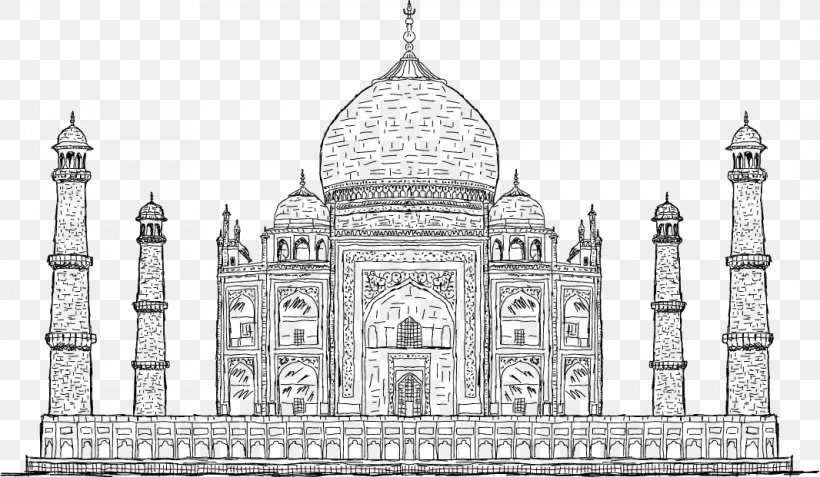 Taj Mahal Euclidean Vector Clip Art, PNG, 1066x621px, Taj Mahal, Arch, Architecture, Basilica, Black And White Download Free
