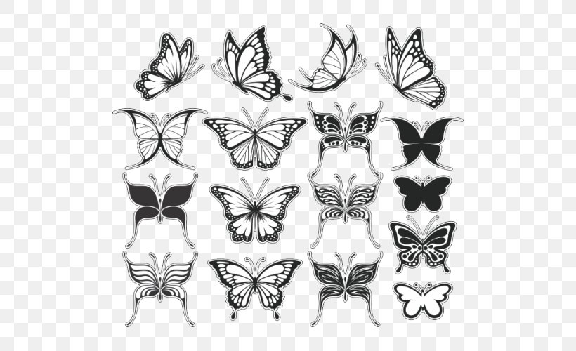 Butterfly Tattoo Clip Art Drawing Tattoo Artist, PNG, 500x500px, Butterfly, Abziehtattoo, Art, Arthropod, Black And White Download Free