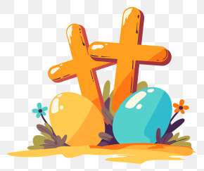 Easter Cross - Easter Cross With Colorful Eggs PNG