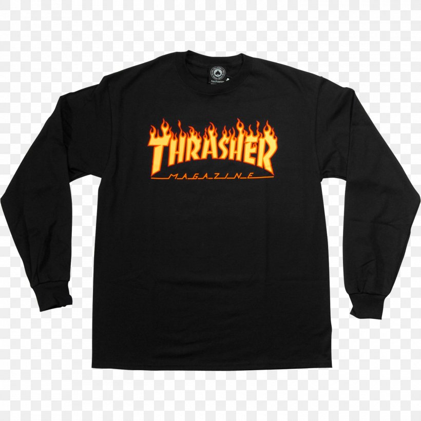 Long-sleeved T-shirt Hoodie Thrasher Presents Skate And Destroy, PNG, 1500x1500px, Tshirt, Active Shirt, Black, Bluza, Brand Download Free
