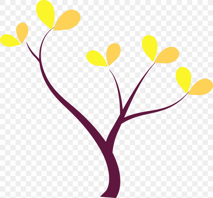 Yellow Leaf Heart Pedicel Plant, PNG, 3000x2801px, Cartoon Tree, Abstract Tree, Branch, Flower, Heart Download Free