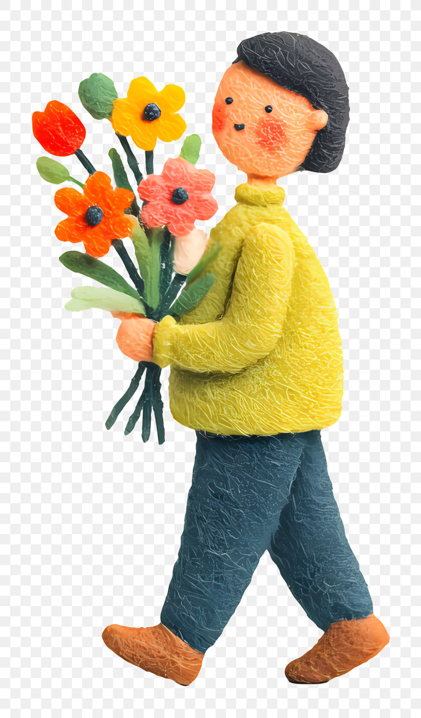 Clay Figure With Flowers PNG