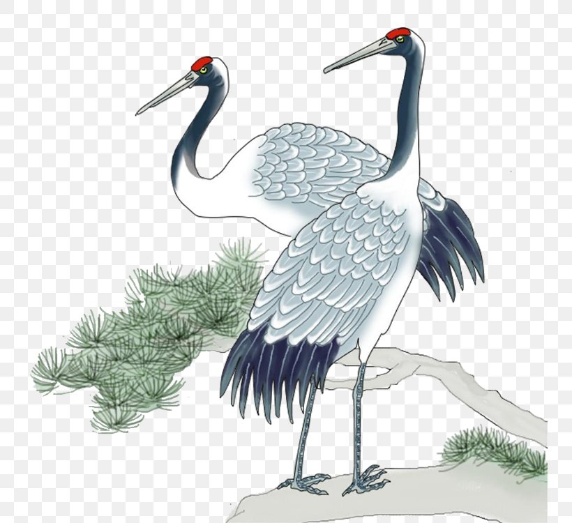 Red-crowned Crane Bird Chinese Painting Gongbi, PNG, 750x750px, Crane, Art, Beak, Bird, Birdandflower Painting Download Free