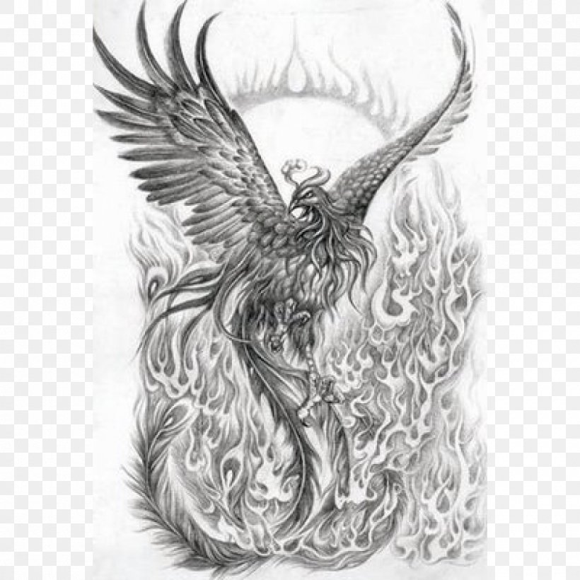 Phoenix Sleeve Tattoo Irezumi Mythology, PNG, 1000x1000px, Phoenix, Art, Bird, Bird Of Prey, Black And White Download Free
