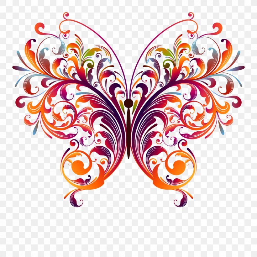Butterfly Poster Clip Art, PNG, 1000x1000px, Watercolor, Cartoon, Flower, Frame, Heart Download Free
