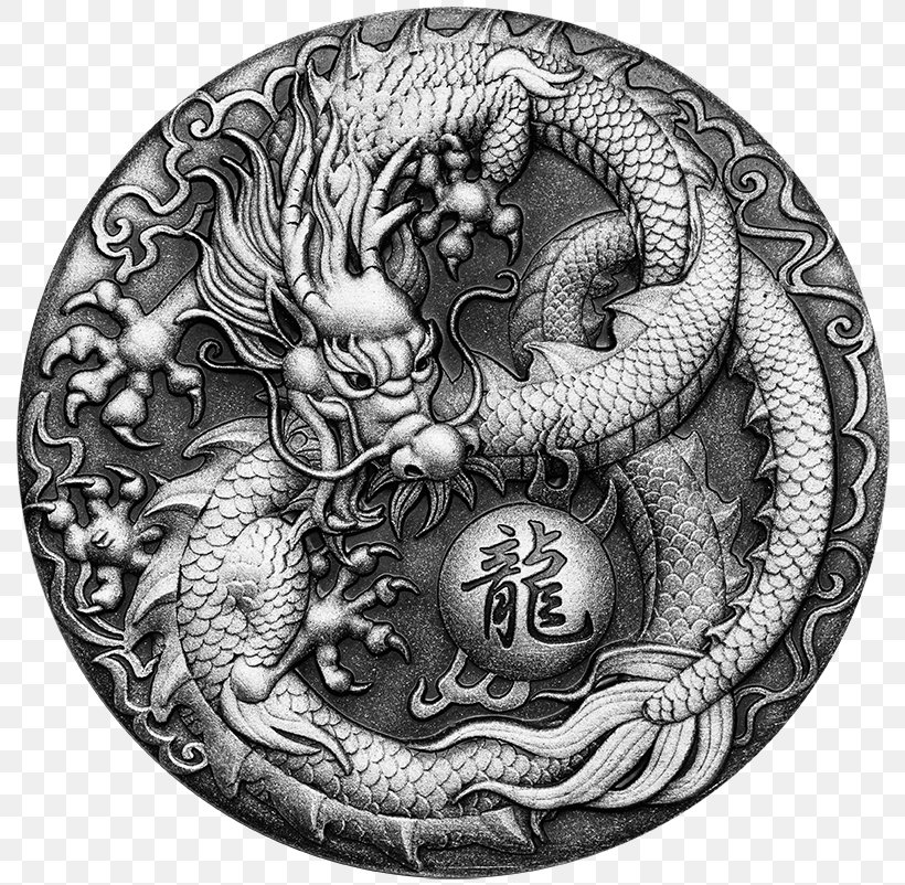 Perth Mint Chinese Dragon Silver Coin, PNG, 802x802px, Perth Mint, Australian Silver Kookaburra, Australian Two Dollar Coin, Black And White, Chinese Dragon Download Free