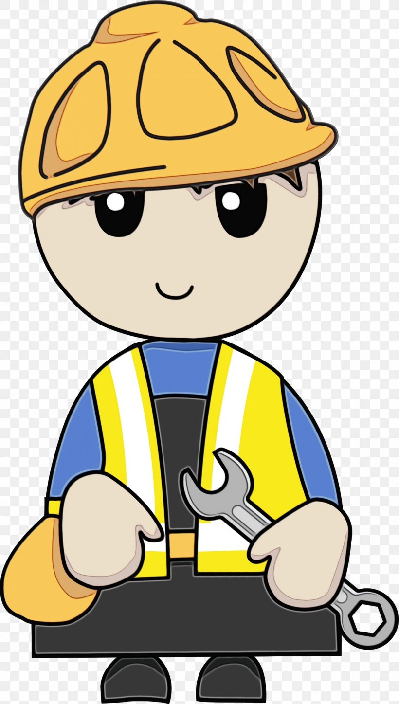 Cartoon Clip Art Yellow Construction Worker Headgear, PNG, 1138x2009px, Watercolor, Cartoon, Construction Worker, Fictional Character, Headgear Download Free