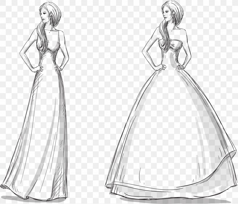 Dress Drawing Gown Fashion, PNG, 2310x1976px, Dress, Ball Gown, Black And White, Bride, Clothing Download Free