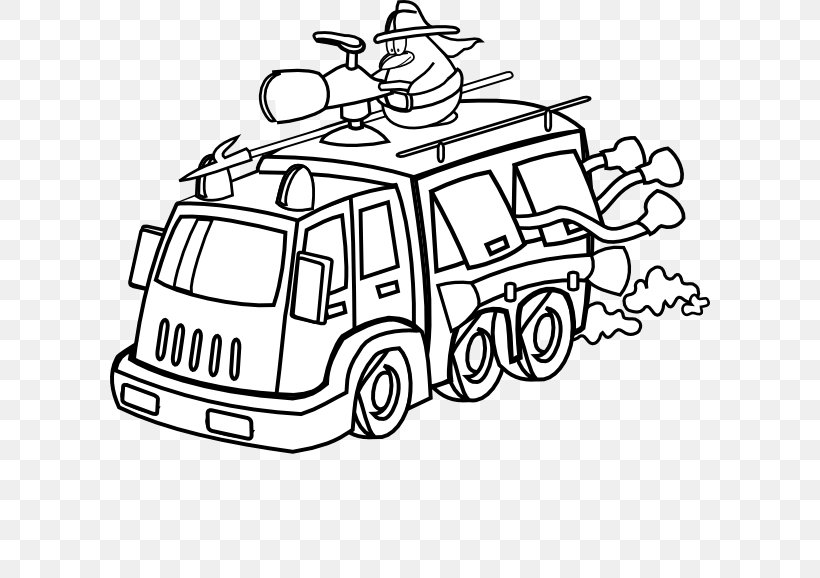 Fire Engine Firefighter Car Fire Department Clip Art, PNG, 600x578px, Fire Engine, Automotive Design, Black And White, Car, Coloring Book Download Free