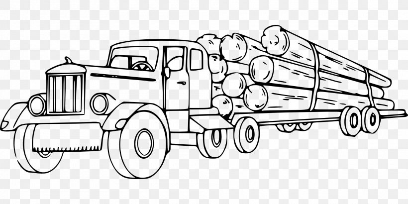 Logging Truck Lumberjack Kenworth Clip Art, PNG, 1920x960px, Logging Truck, Auto Part, Automotive Design, Black And White, Drawing Download Free
