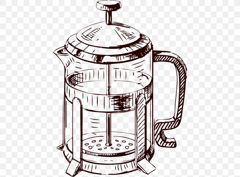 Coffee Cafe French Press Drawing, PNG, 460x606px, Coffee, Black And White, Brewed Coffee, Cafe, Coffee Cup Download Free