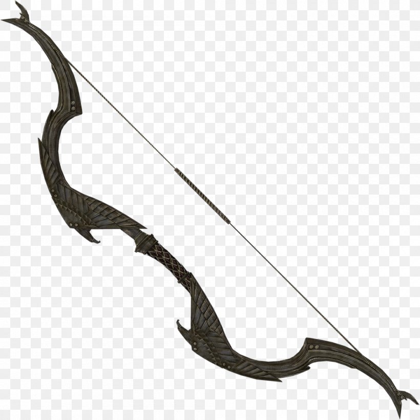 The Elder Scrolls V: Skyrim Elven Weapon Bow, PNG, 1000x1000px, Elder Scrolls V Skyrim, Archery, Black And White, Bow, Bow And Arrow Download Free