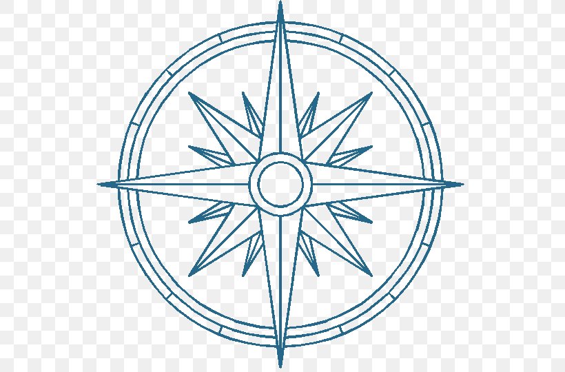 Compass Rose Drawing Clip Art, PNG, 539x540px, Compass Rose, Area, Bicycle Wheel, Black And White, Cardinal Direction Download Free