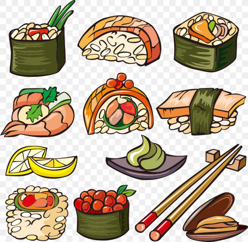 Sushi Japanese Cuisine Seafood Clip Art, PNG, 830x811px, Sushi, Artwork, Cuisine, Diet Food, Fish Download Free
