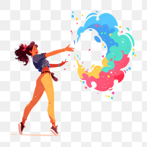 Woman Throwing Colorful Splash PNG
