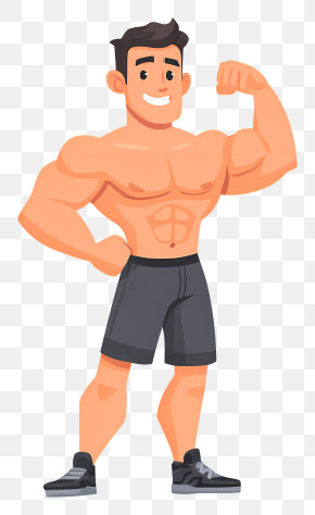 Muscular Fitness Cartoon Man PNG