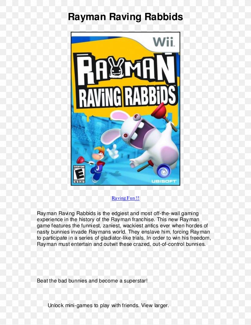 Rayman Raving Rabbids 2 Wii Xbox 360, PNG, 1700x2200px, Rayman Raving Rabbids, Area, Brand, Material, Playstation 2 Download Free