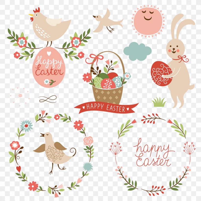 Circular Frame Illustration Birds And Rabbits, PNG, 1000x1000px, Easter Bunny, Christmas Decoration, Christmas Ornament, Clip Art, Easter Download Free