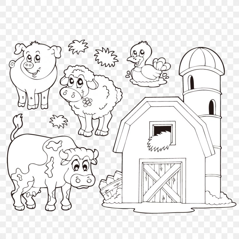 Animal Coloring Book Livestock Farm, PNG, 1000x1000px, Coloring Book, Animal, Baby Farm, Barn, Barnyard Download Free