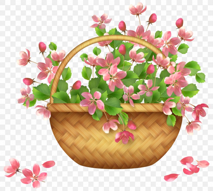 Basket Flower Clip Art, PNG, 3500x3143px, Basket, Blossom, Cherry Blossom, Easter Basket, Flora Download Free