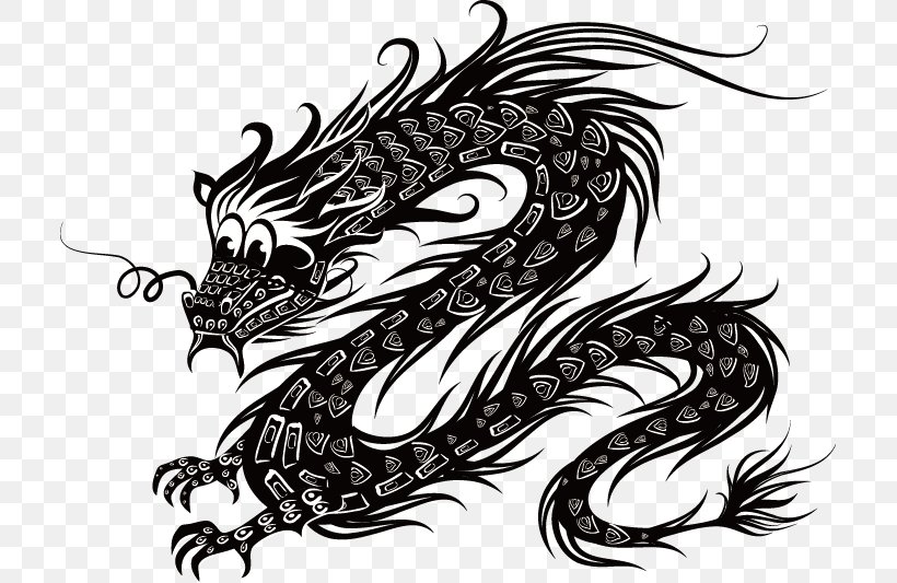 Chinese Dragon Royalty-free Illustration, PNG, 709x533px, Dragon, Art, Black And White, Chinese Dragon, Drawing Download Free
