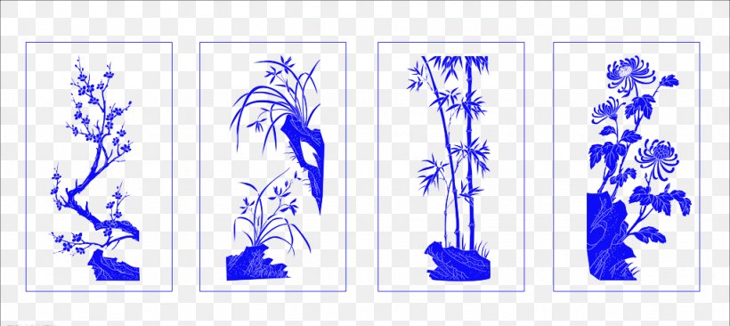 Four Gentlemen Chrysanthemum Culture Bamboo, PNG, 1024x458px, Four Gentlemen, Bamboo, Blue, Chrysanthemum, Cobalt Blue Download Free