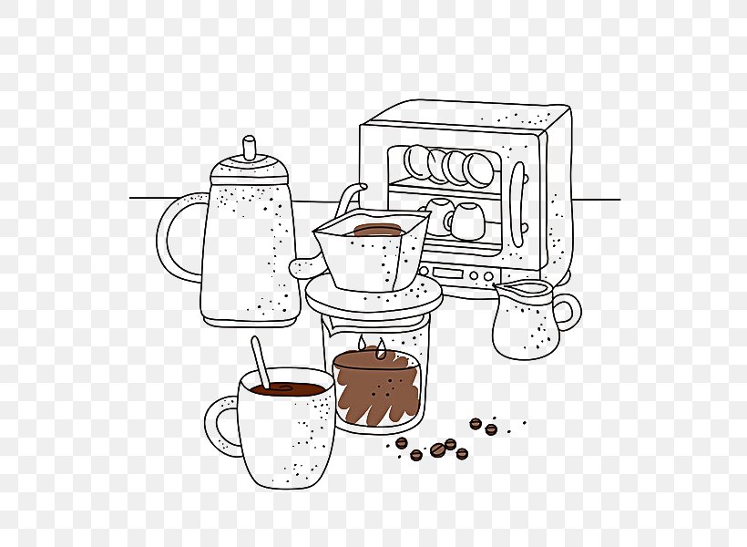 Coffee Cup Kettle Clip Art, PNG, 600x600px, Coffee, Artwork, Black And White, Cartoon, Coffee Cup Download Free