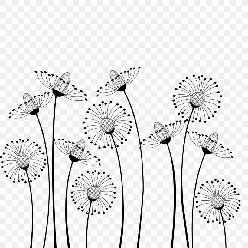 Flower Cartoon Black And White Drawing Clip Art, PNG, 1024x1024px, Flower, Area, Black, Black And White, Cartoon Download Free