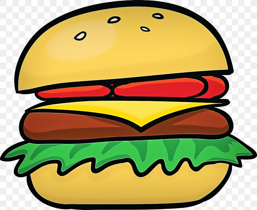 Hamburger, PNG, 2000x1636px, Yellow, Cartoon, Cheeseburger, Fast Food, Green Download Free