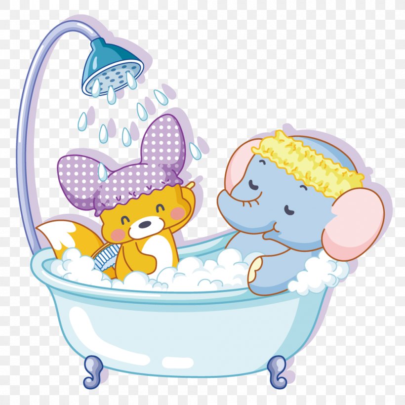 Bathtub Shower Cartoon Bathing, PNG, 1000x1000px, Bathtub, Animal, Animation, Area, Baby Products Download Free